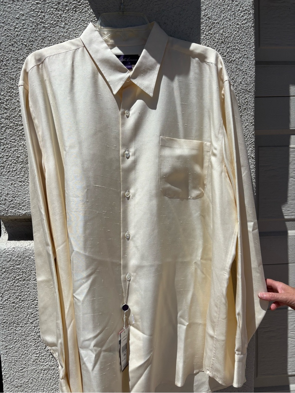 NWT Ralph Lauren Cream Silk-Blend Long Sleeve Dress Shirt